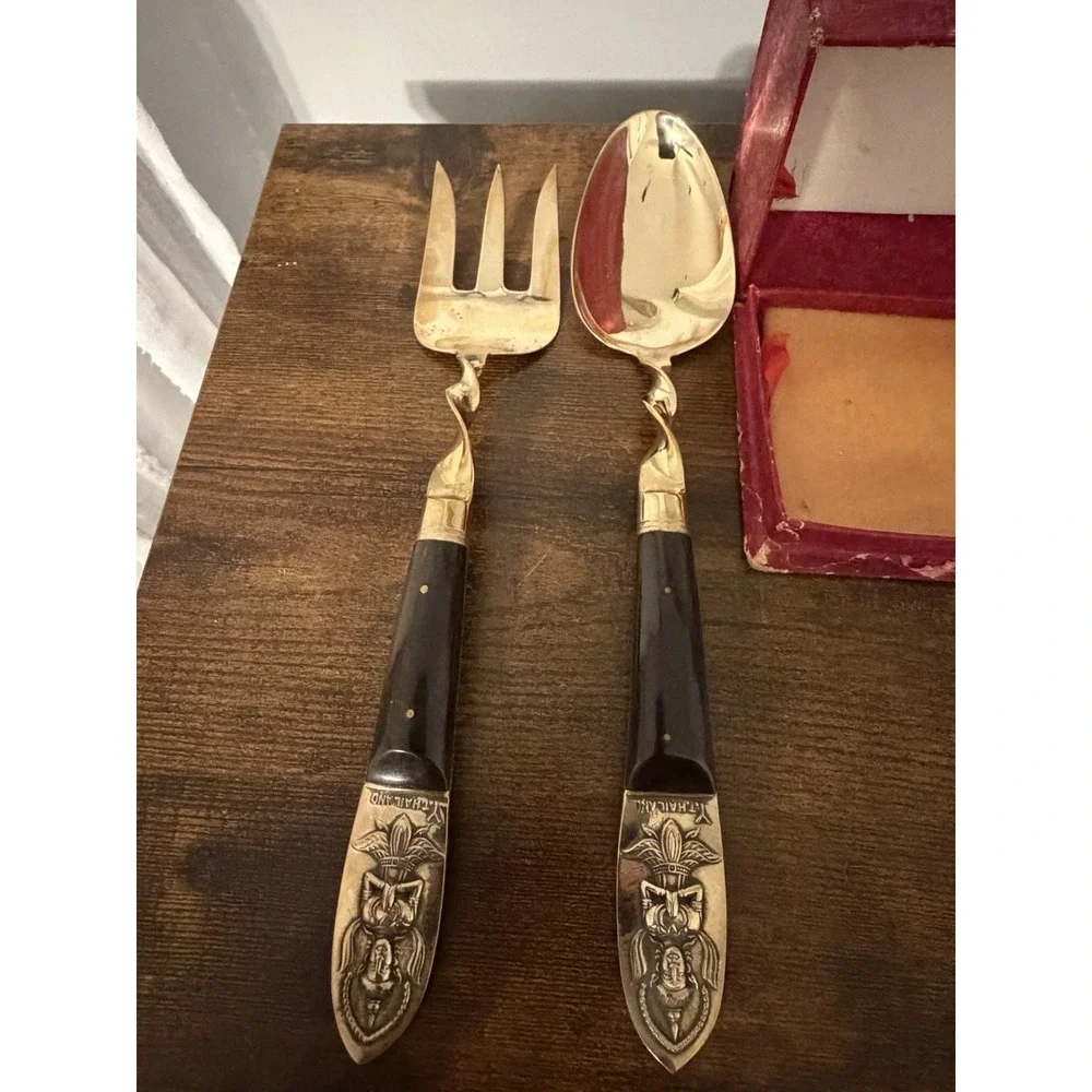 Vintage Siam Bronze Salad Serving Set Thailand Yap Kui Kee Boxed